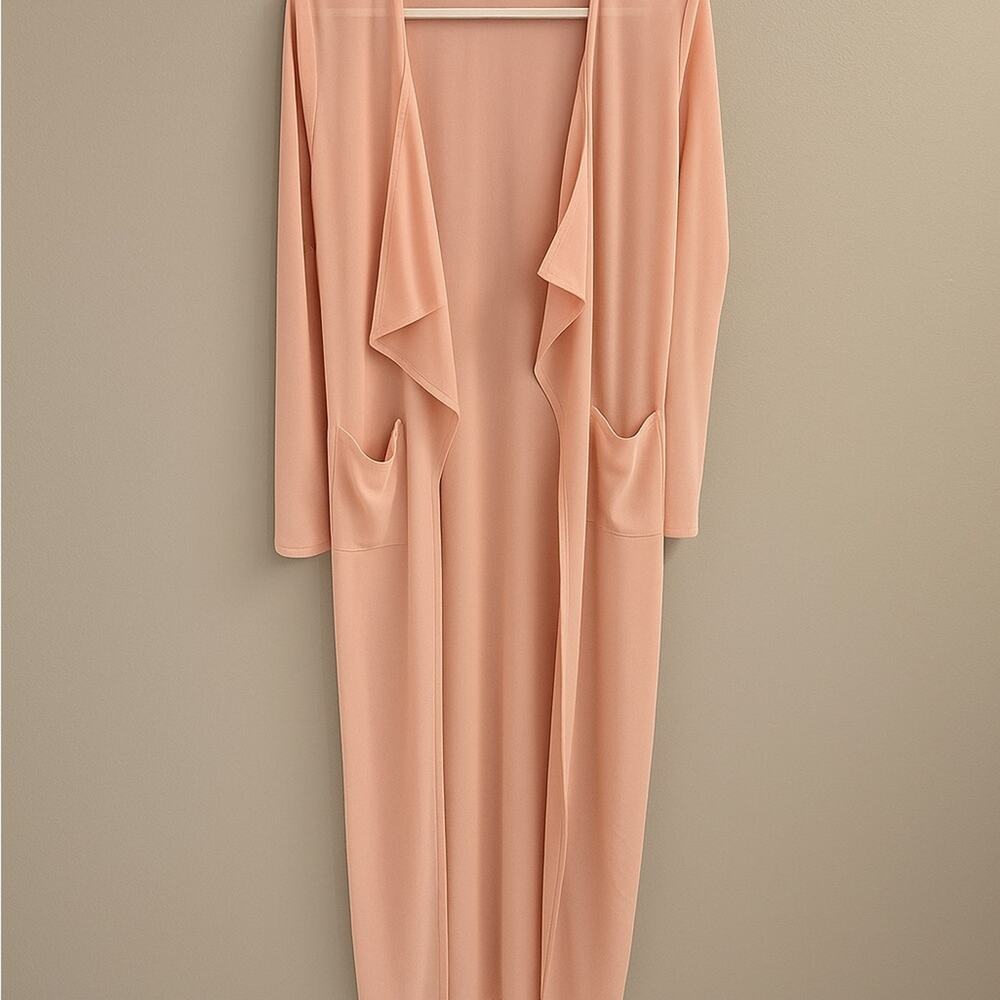Naked Wardrobe pale pink floor length open front belted bathrobe robe size M b58